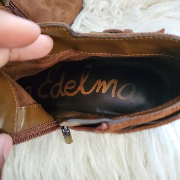 Sam Edelman Brown Suede Petal Booties Ankle Boots 7 - Picture 9 of 11